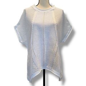 Forever21 White Open Ribbed Knit Cotton Blend Tunic Oversized Coverup Sweater, L